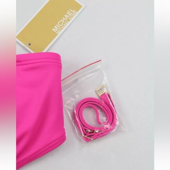MICHAEL KORS Logo Strapless One Piece Bikini Ultra Pink Size 6 - Picture 4 of 15
